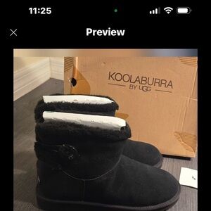 Koolaburra Black Suede Button Booties with Shearling Trim
